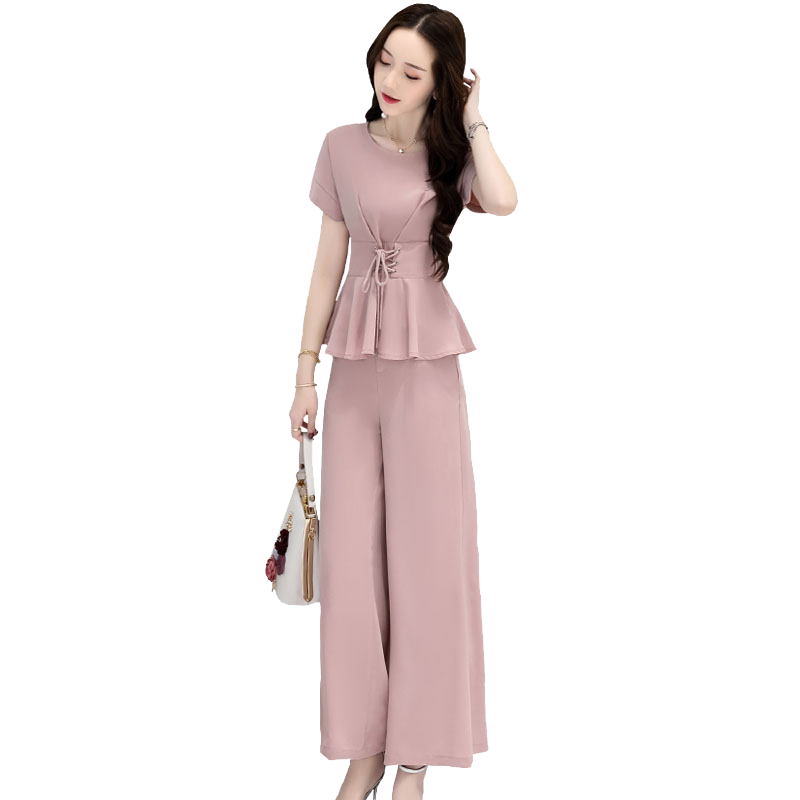 女士春夏装新品甜美女装韩版收腰显瘦裙裤时尚阔腿裤套装潮连衣裤