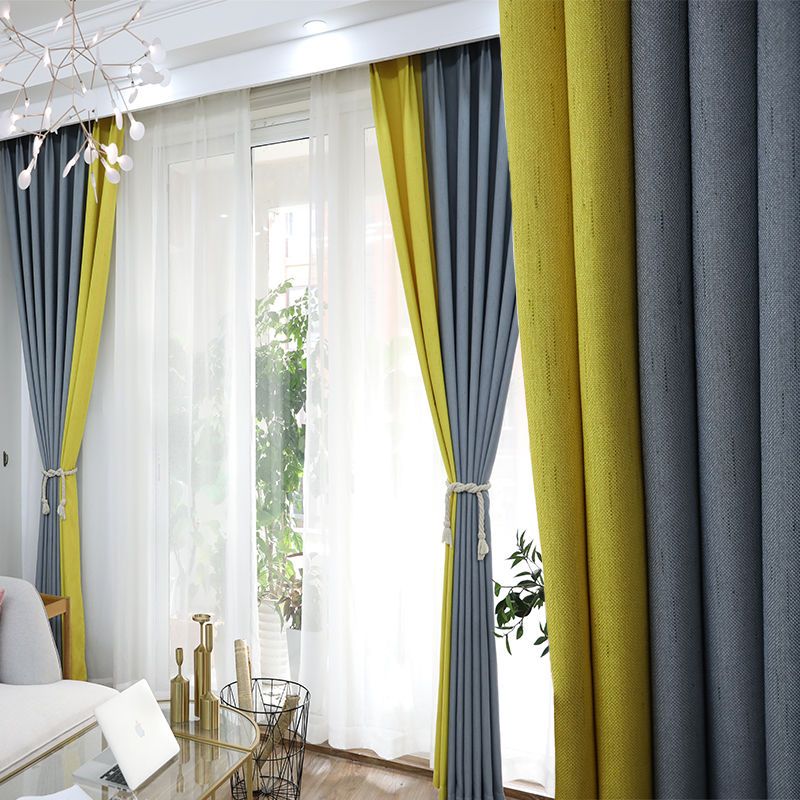 享弗窗帘/窗纱 北欧风双色拼接简约现代窗帘成品卧室客厅定制窗帘布落