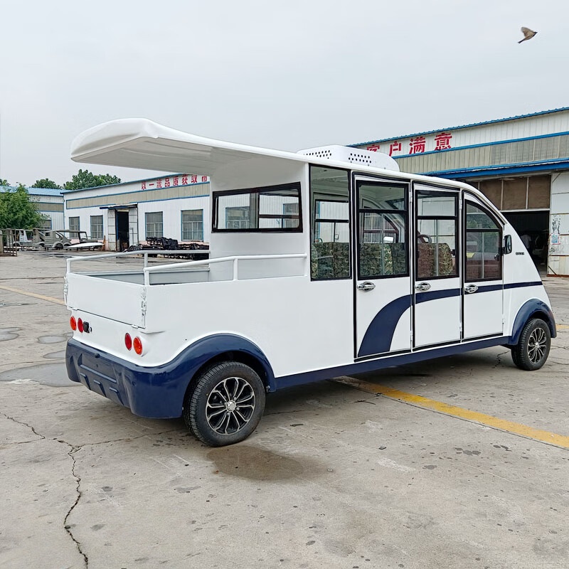 鑫动达电动观光巡逻车营区机场电动四轮8座皮卡车学校工厂物业保安治安巡查纠察车72V12只+方向助力+空调顶配高清大图