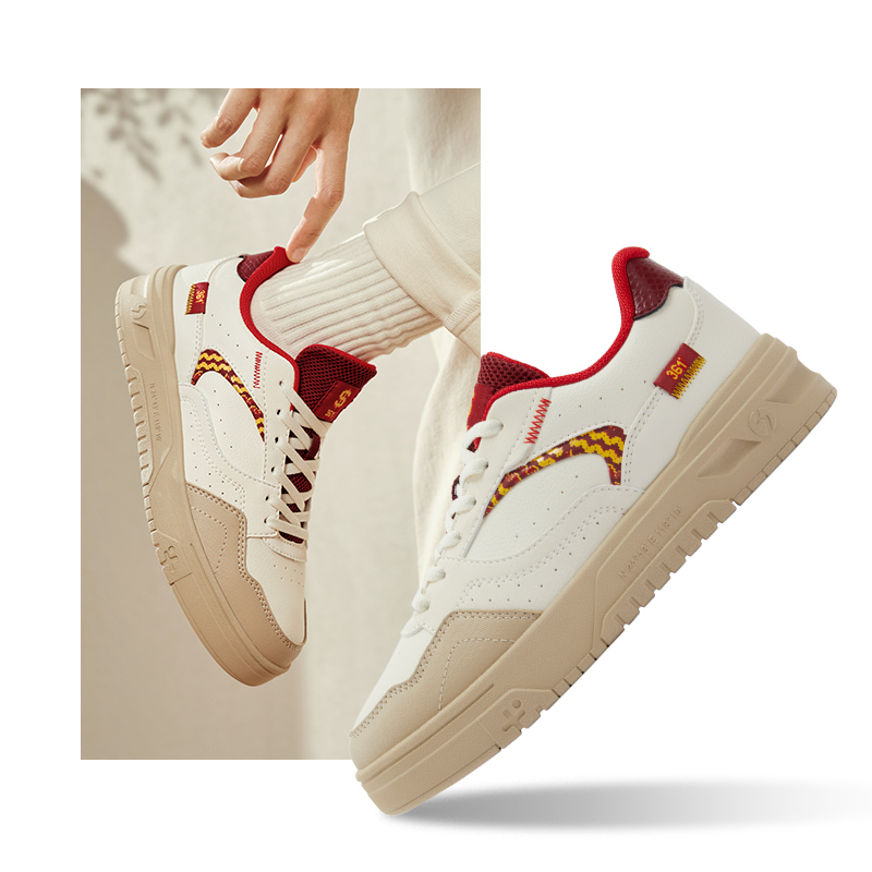 361°小白鞋女鞋新款鞋子百搭休闲鞋厚底运动鞋 西米色/黑樱桃 39码