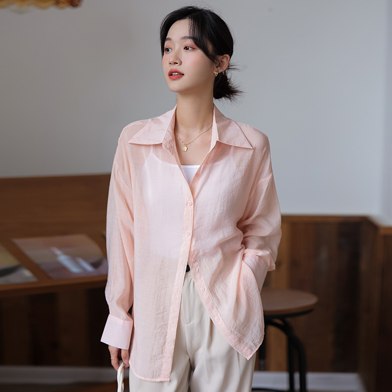 夏季长袖雪纺衬衫防晒衣服女2022年新款韩版宽松开衫薄外套ins潮