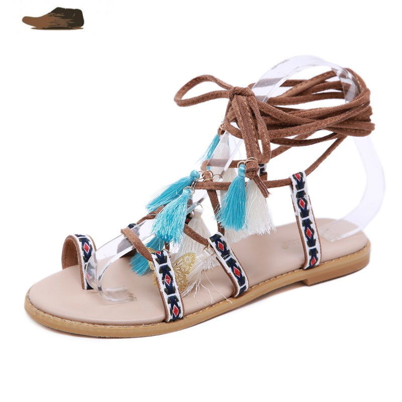 ideamini波西米亚民族风绑带罗马凉鞋女2021新款时尚仙女风百搭平底