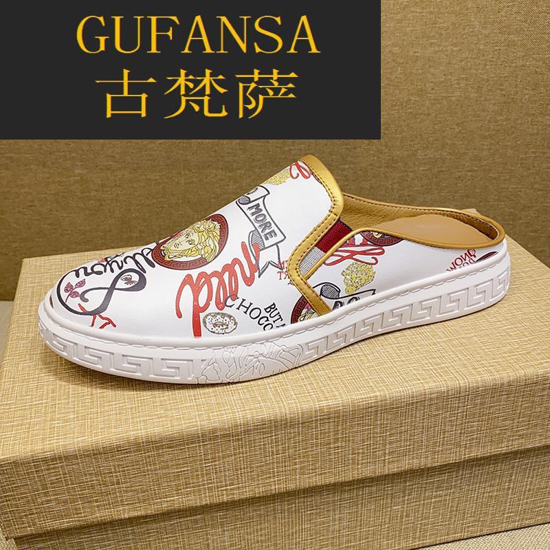 GUFANSA法国奢侈品牌 欧洲上流名士高端品牌瓦萨琪一脚蹬男鞋欧洲站新款潮鞋美人头小白鞋子男头层牛皮乐福鞋