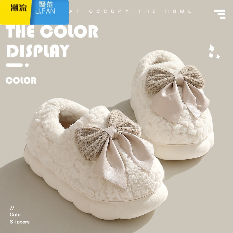 聚范毛毛棉拖鞋女士冬季包跟2023新款加绒防滑保暖室内家居月子棉鞋女高清大图