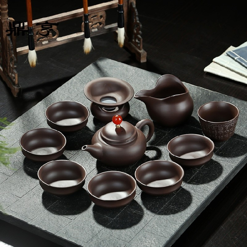 鼎亨整套宜兴紫砂功夫茶具原矿老紫泥手工盖碗侧把壶西施壶礼品盒