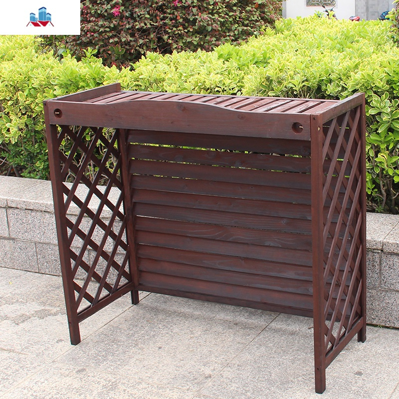 户外阳台木质室外防腐木空调外机花架木头实木装饰外机罩置物架子 泰