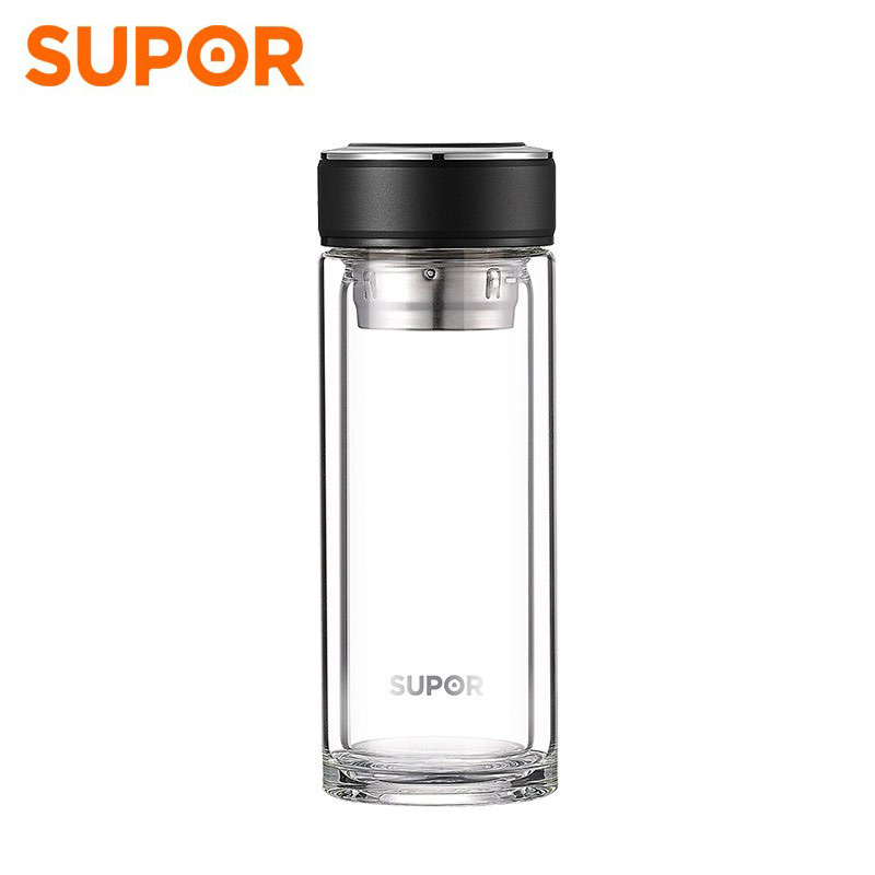 苏泊尔(SUPOR)随行耐热玻璃杯KC28CA1 商务办公出行便携送礼多功能水杯随行杯泡茶杯隔热杯热水层高硼硅质感逸系列
