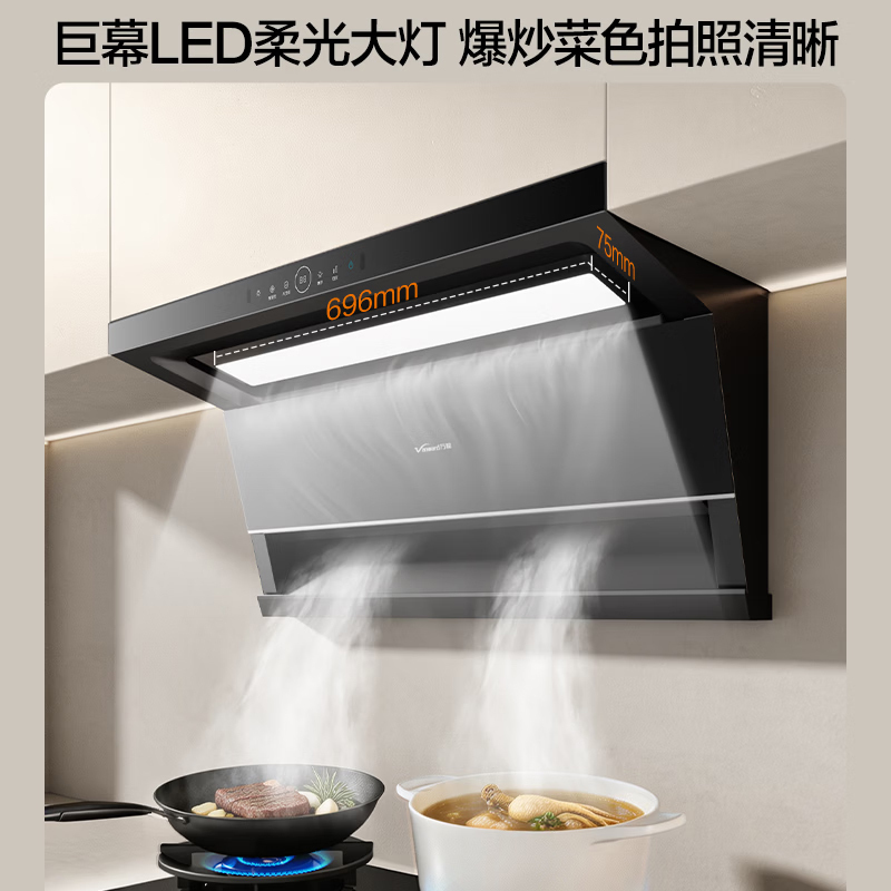 万和[小双翼V6 Max·巨幕照明]顶侧双吸抽排29风量大吸力一级能效变频家用油烟机高清大图
