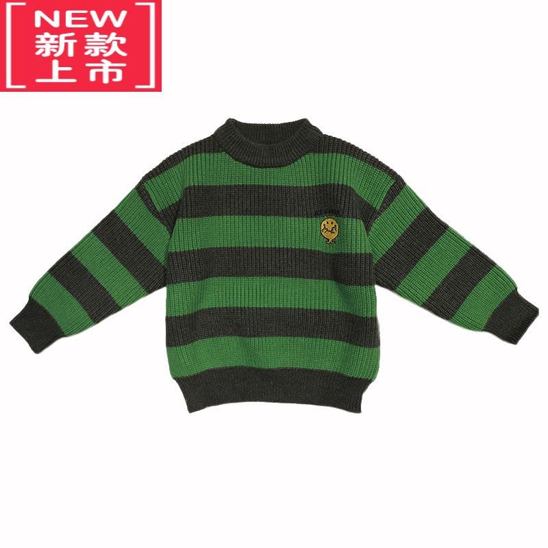 可莉允大E小e童装2022冬季新笑脸男童女童条纹套头毛衣儿童针织衫图片