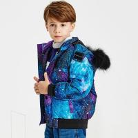 【2件2.5折价：64.8】米喜迪mecity童装冬男童保暖毛领连帽可拆卸中长款羽绒服_155