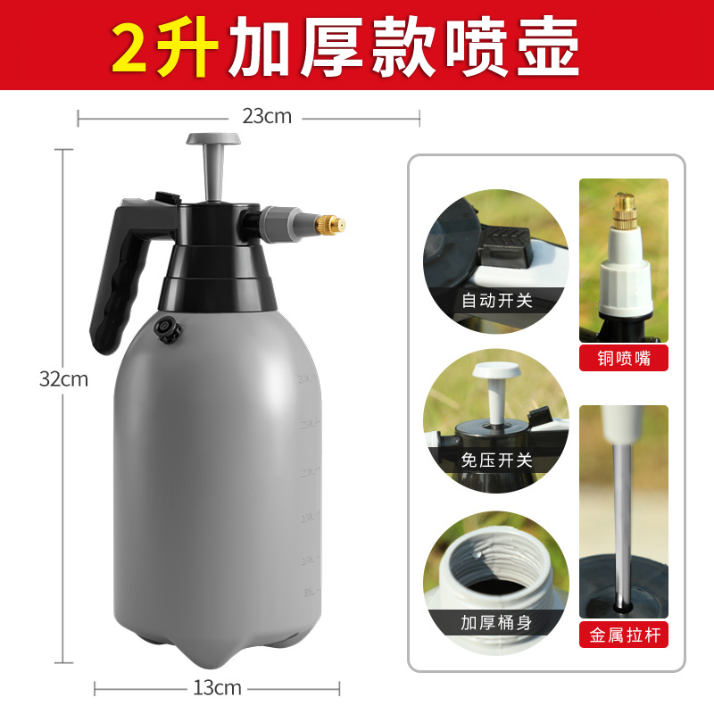喷壶气压式小型喷雾器高压洒水壶洗车清洁专用喷水壶家用浇花水壶 升级实心不锈钢压杆【2L】喷壶