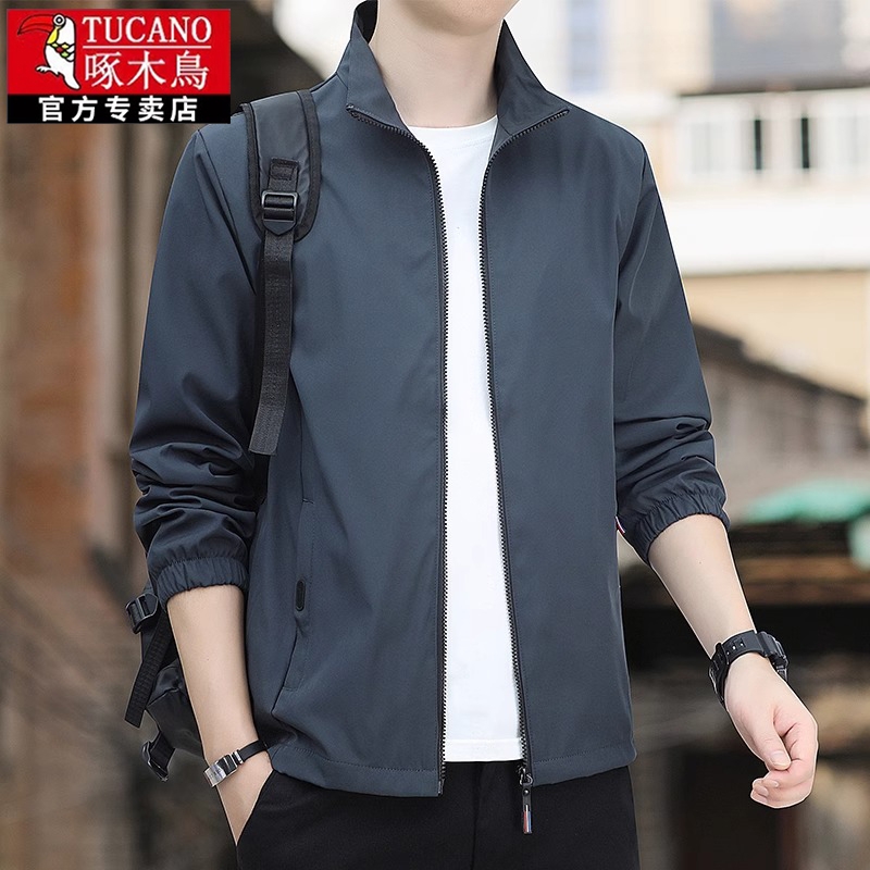 啄木鸟翻领夹克男百搭春季款运动外套男士长袖外套宽松防风休闲男