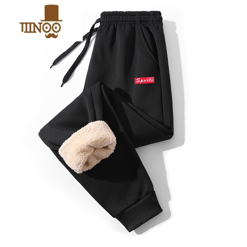 YANXU羔绒裤子男士加厚保暖卫裤时尚加绒款运动休闲御寒长裤潮高清大图