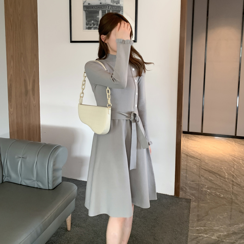 [2.5折价147元]唐狮秋冬新款百搭女针织中长款连衣裙修身显瘦韩版时尚潮