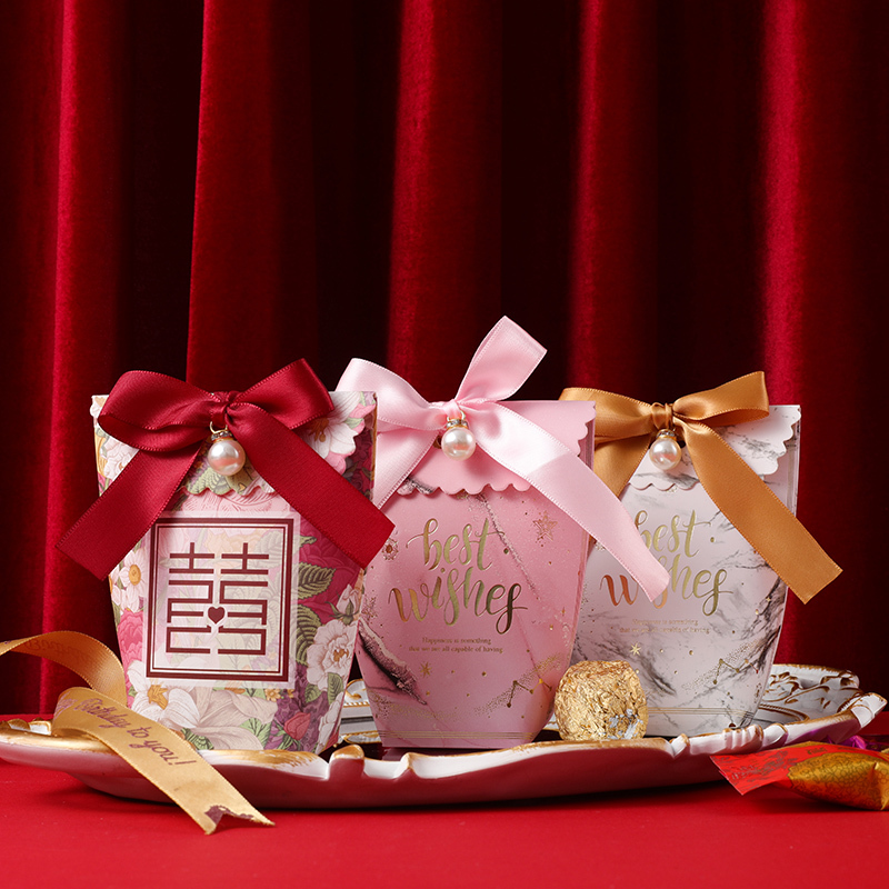 仙女袋双喜红(20个装) 中号 喜糖盒结婚用品婚庆糖果盒伴手礼礼盒婚礼