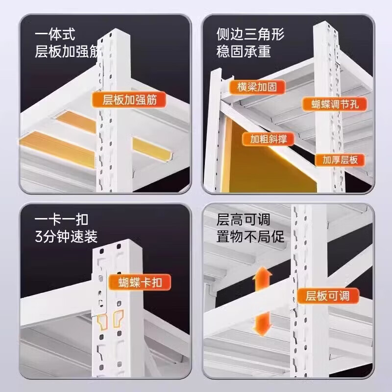 锦北货架仓储货架置物架重型落地器材架200*60*200cm320kg白色/4层高清大图