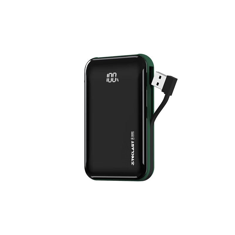 TECLAST台电 移动电源 10000毫安小巧自带线22.5W 18W双向PD快充充电宝 绿色 D10 PRO