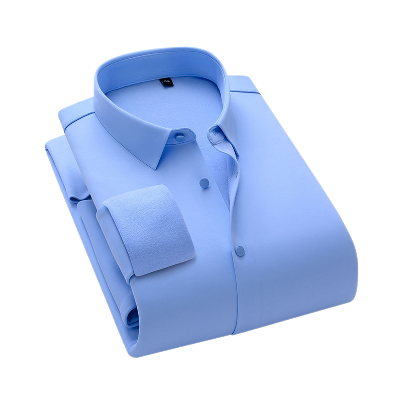 恒源祥男士无痕长袖衬衫秋冬季高端商务职业加绒修身正装纯色衬长高清大图