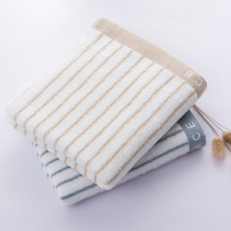 洁丽雅(grace)6450毛巾经典条纹系列2条装 72*34cm兰/棕经典条纹系列洗脸强吸水面巾图片