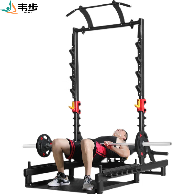 韦步健身房机商用深蹲卧推架一体多功能臀冲器械臀部臀桥训练器 多功能机+2.2米杆+50公斤片高清大图