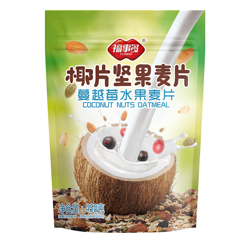 福事多椰片蔓越莓燕麦片450g坚果水果代餐即食早餐优质原料 营养代餐 麦片