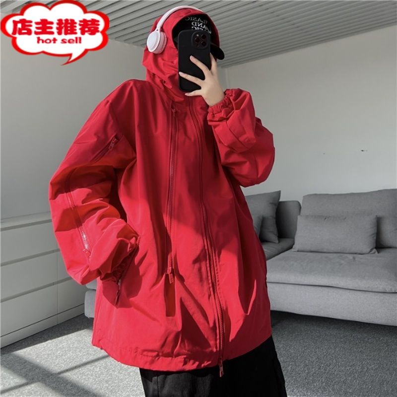 SHANCHAO美式机能套头潮牌赛博朋克半高领外套男情侣机车服夹克