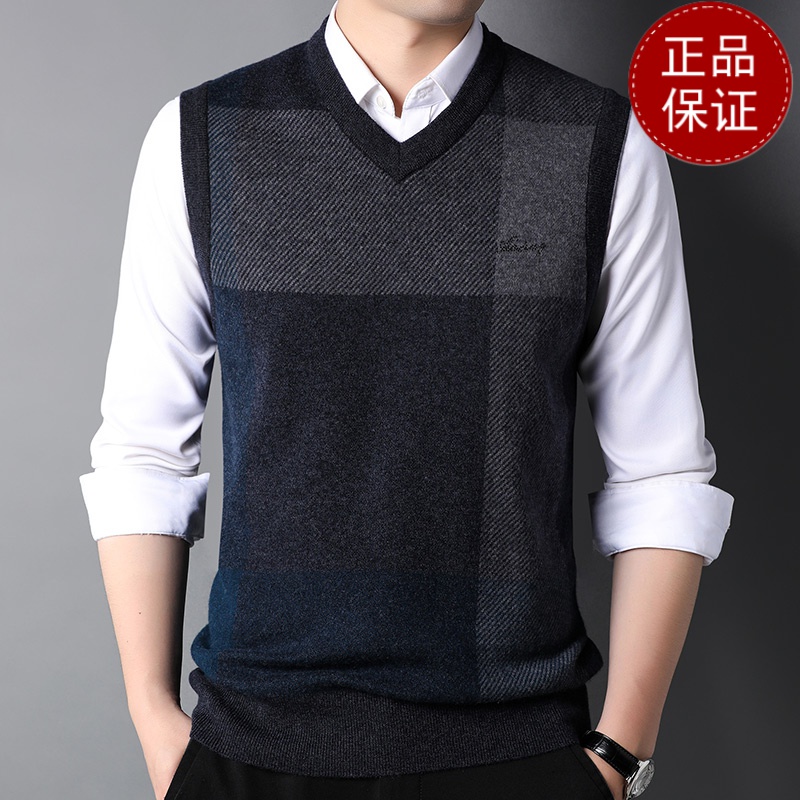 免费退换男士马甲背心毛衣高档加厚纯山羊绒100%针织衫v领坎肩秋冬上衣男山羊绒不褪色保暖_781_379高清大图