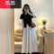 YIBUSHENG装微胖穿搭配一整套今年流行漂亮知识分子法式连衣裙子女两件套