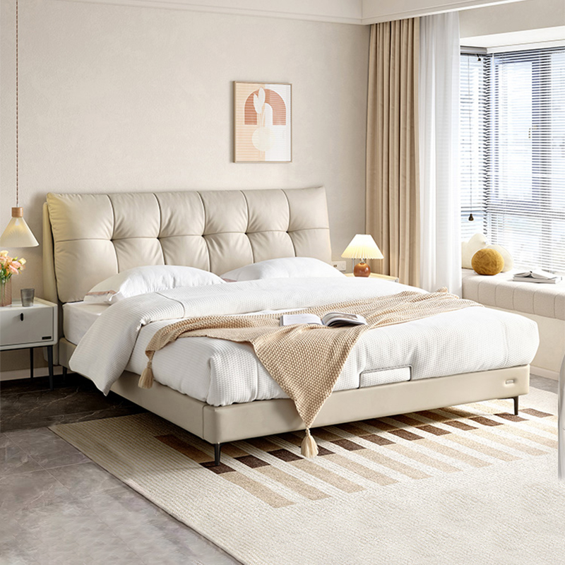 纳帕真皮床主卧室现代简约双人床高端大气软包床意式轻奢储物婚床高清大图