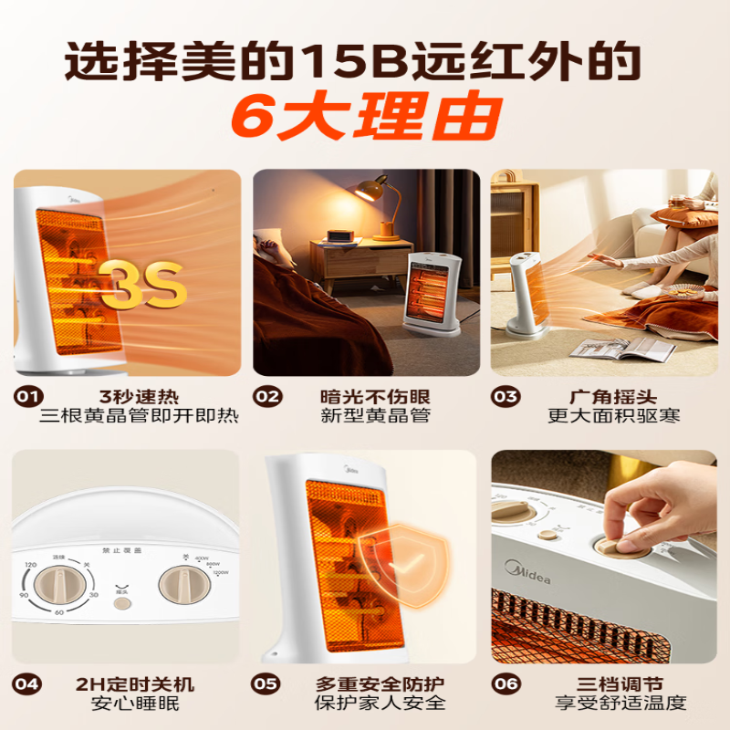 美的(Midea)家用节能静音速热防烫远红外电暖气 NS12-15B高清大图