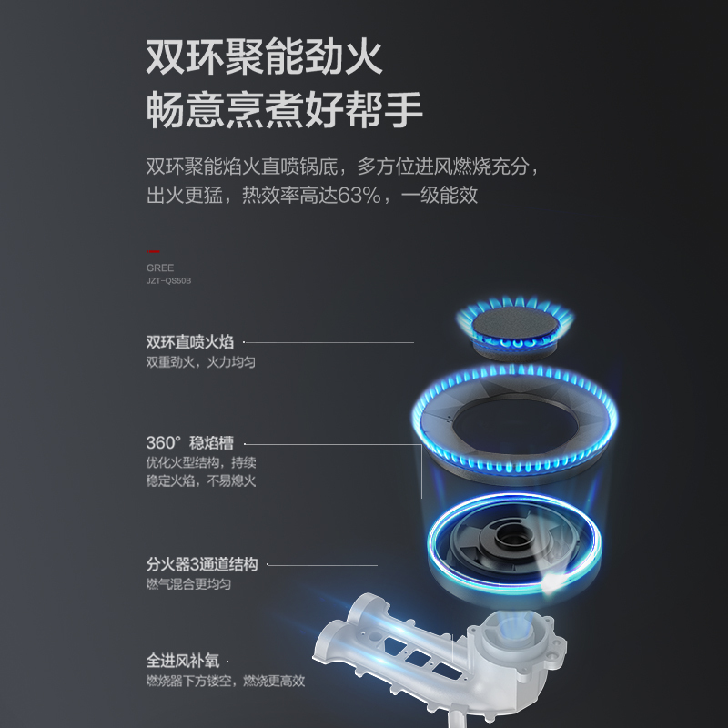 Gree/格力 JZT-QS50B燃气灶天然燃气家用双灶具大火力