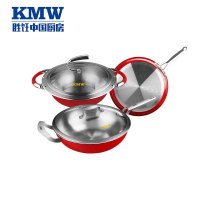 KMW绿鼎第四代不锈炒锅30C(长柄)套装 B KMWTZCB4003012 锅具刀具炊具小工套装 绒光工艺 炫彩易清洁