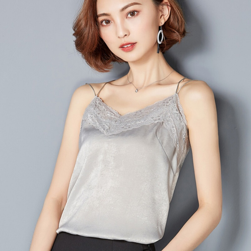 夏季桑背心性感美背蕾丝带女外穿宽松短款百搭打底上衣