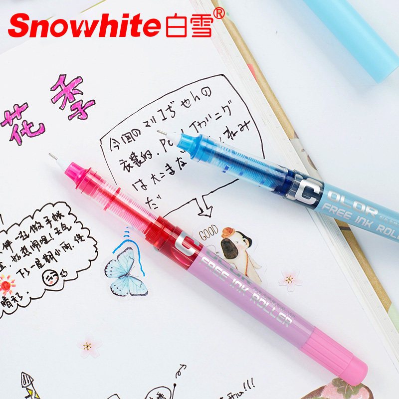 白雪(snowhite)PVN-159直液式走珠笔速干彩色中性笔教师批改红笔签字笔套装0.38mm红色12支/盒