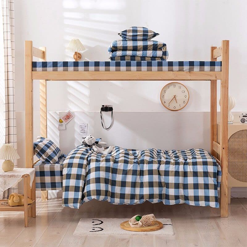 床上用品七件套(白)150*210/5斤被+120*210/4斤褥+三件套枕芯+灰格枕巾 套图片