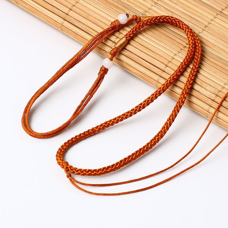 06黑色粗款手工编织吊坠挂绳玉坠翡翠琥珀金玉佩简约挂脖绳男女款项链