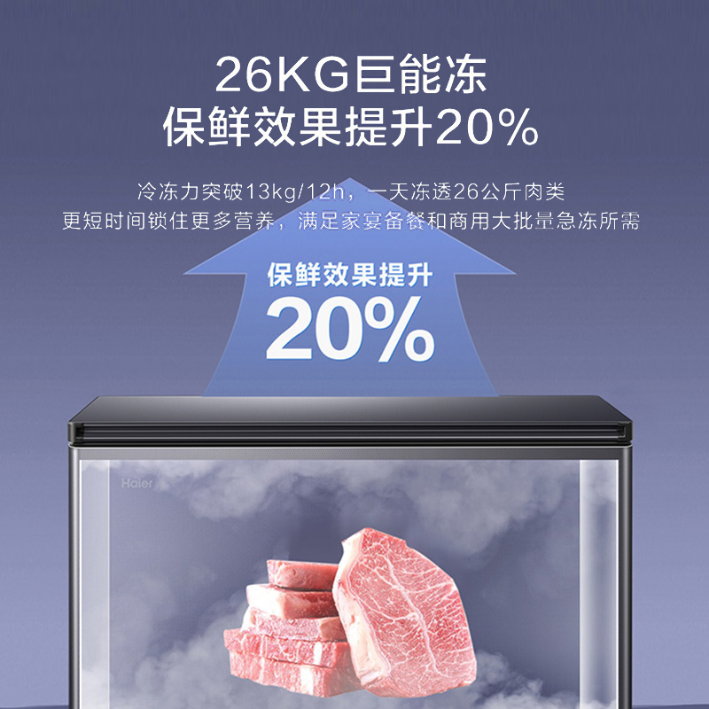 海尔风冷无霜零下38度超低温一级节能冷藏冷冻切换卧式柜241升电子控温钢板BC/BD-241WGHESM高清大图