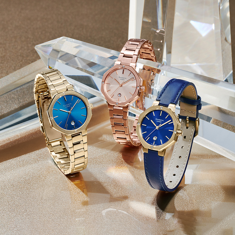 卡西欧手表女士sheen蓝宝石镜面商务八角超薄腕表送女友ins石英表she