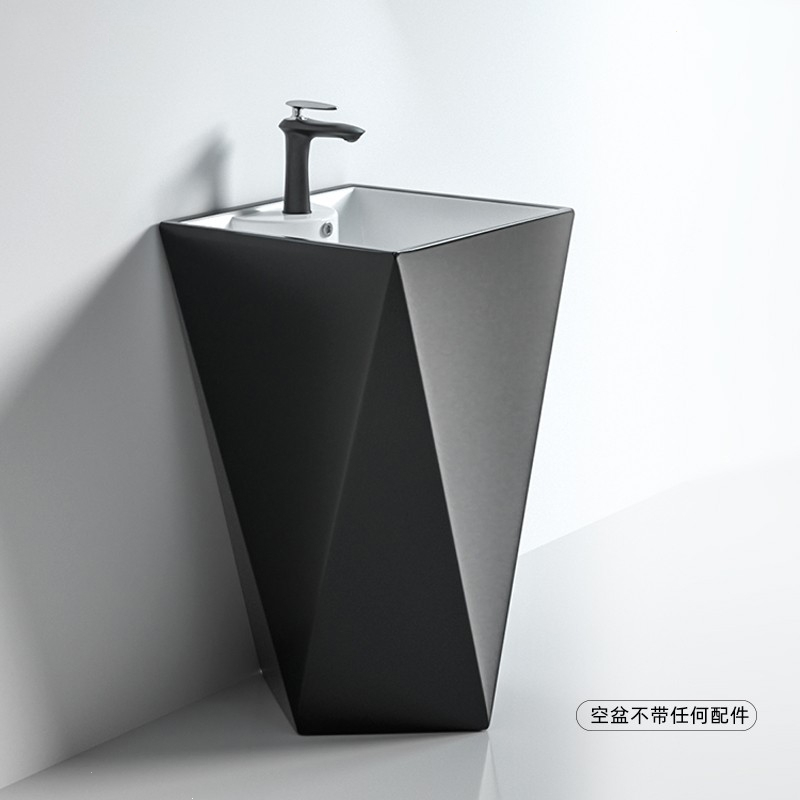 古达立式落地式立柱盆柱盆陶瓷洗手台黑色一体阳台立柱式洗手盆洗脸盆