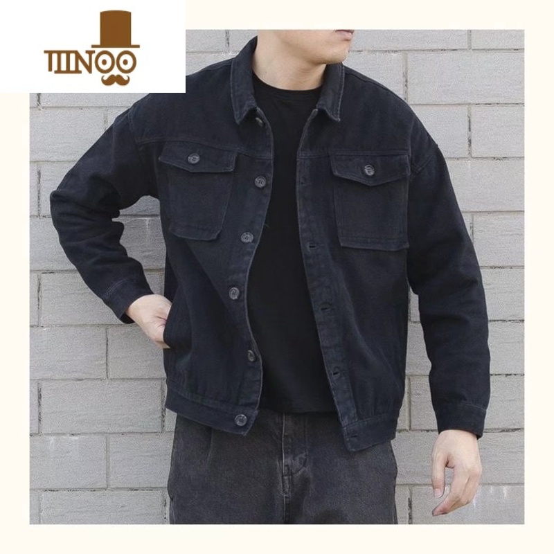 YANXU夹克男高端翻领工装上衣中年秋装男士休闲宽松耐磨牛仔外套高清大图