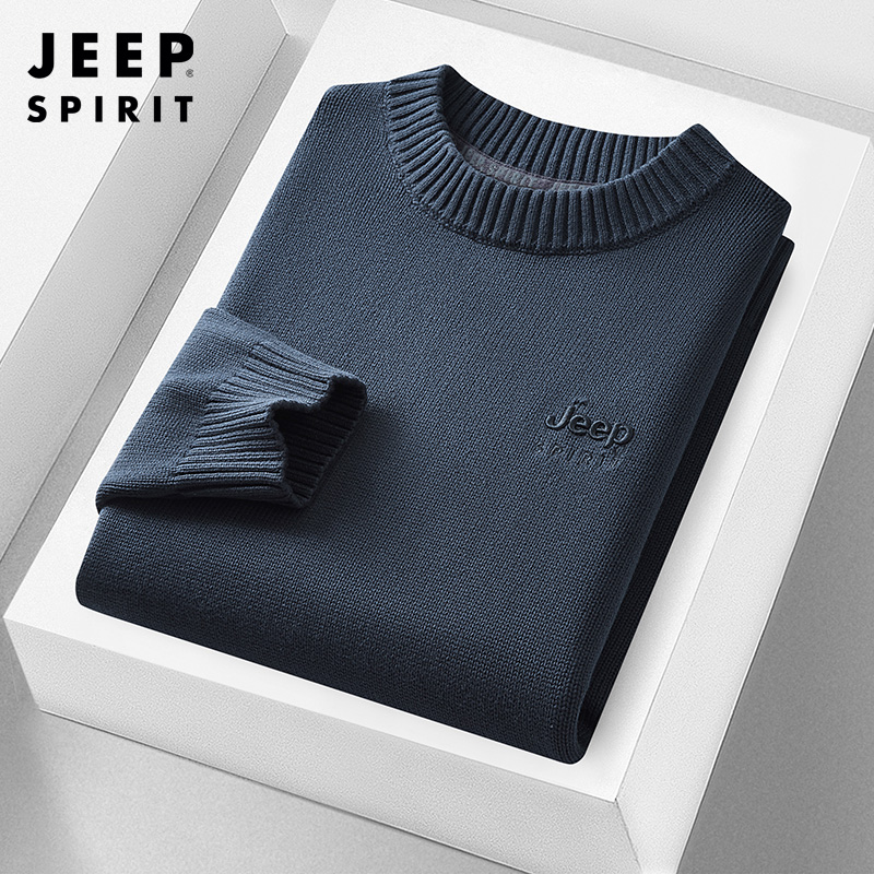 JEEP SPIRIT吉普男士纯棉毛衣中青年冬季加厚保暖针织衫休闲潮流时尚纯色休闲高清大图