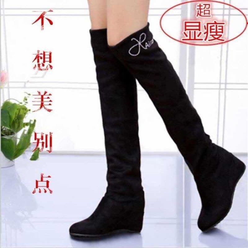 内增高过膝长筒靴女靴三穿2019新款弹力靴坡跟水钻高筒靴子女图片