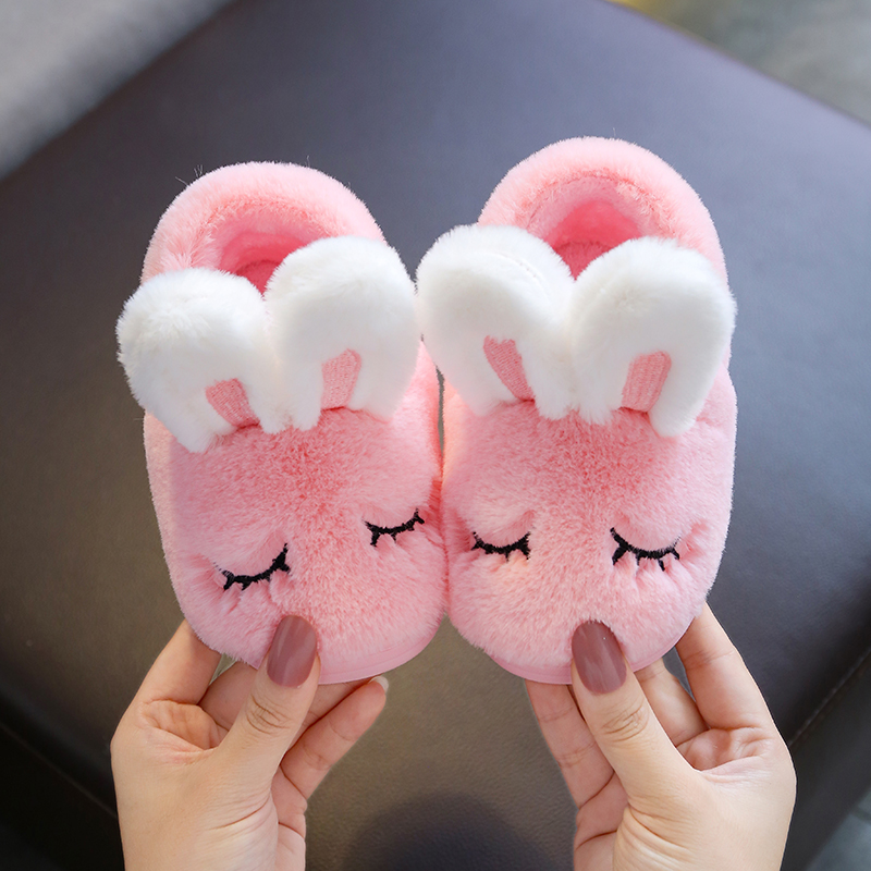 秋冬季男女童宝宝毛毛拖鞋中小童室内可爱公主包跟棉鞋 粉色(包跟) 24