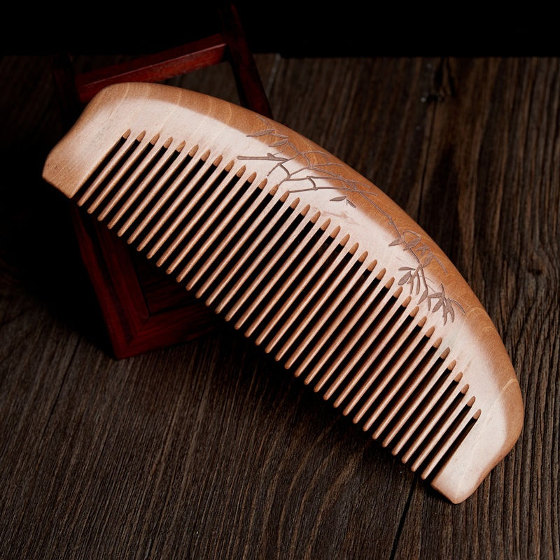 郎府木梳老桃木梳子粗细齿可选便携家用梳旅行梳古典花纹雕刻梳子细齿