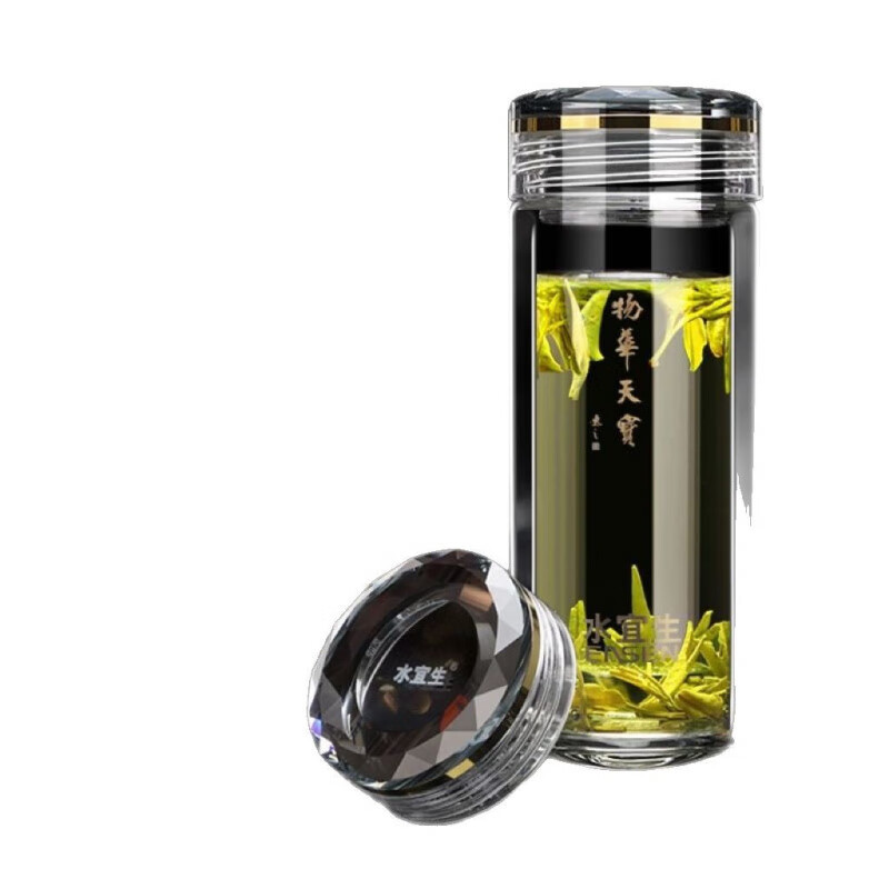 水宜生 330ML双层水晶杯 泡保温防烫水杯 商务便携车载[物华天宝]纯钛杯玻璃杯 弱碱版 G908高清大图