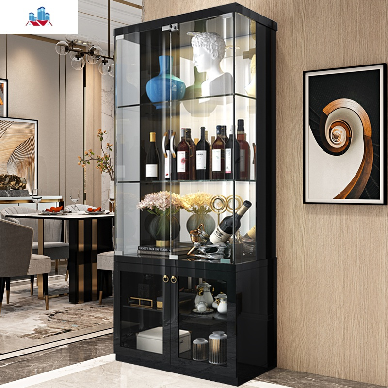 轻奢风后现代简约双玻璃展饰酒柜餐厅酒柜靠墙装饰柜带灯小酒柜泰空仓