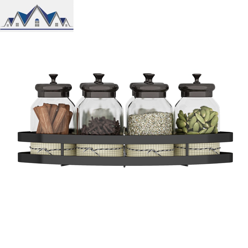不锈钢厨房黑色盐糖调料架墙上转角免打孔壁挂式多层油盐酱醋收纳 三维工匠收纳层架高清大图