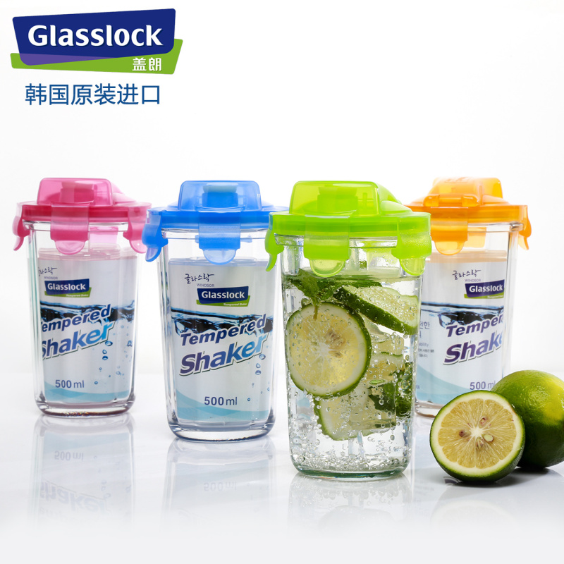 三光云彩(GLASSLOCK ) 普通玻璃水杯茶杯 餐厅果汁牛奶杯 蓝色带绳 RC105 500ml