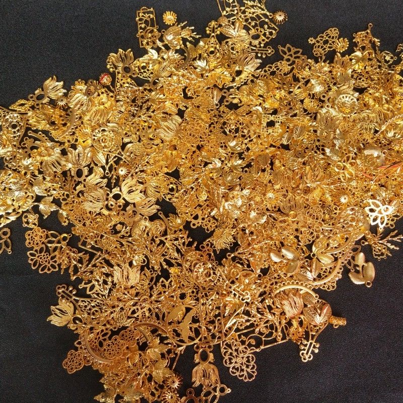 混款保色合金花片 称重卖 diy古风汉服发簪饰品步摇手工材料配件 金色 混款合金花片随机称 100克