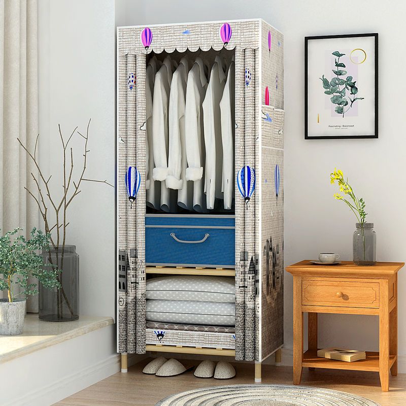 简易小衣柜单人收纳架实木组装学生出租房宿舍衣橱家用牛津布衣柜